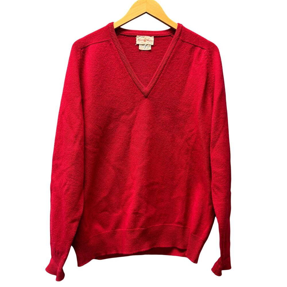 Vintage Alan Paine Sweater Lambswool Mens 46 US XL Red V-Neck Jumper‎ England